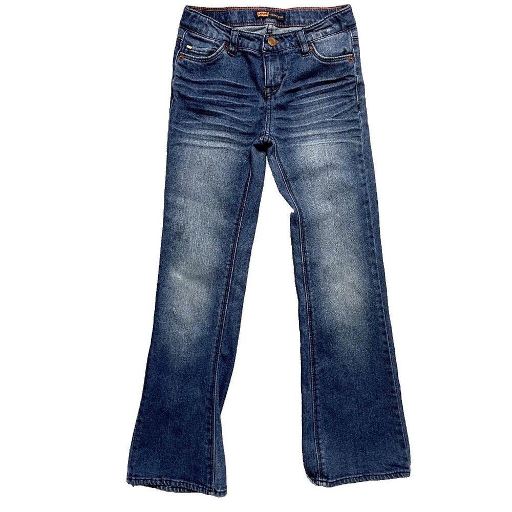 Levis Jeans Girl Sz 8 Boot Cut Blue‎ Low Rise Contrast Stitching Adjustable